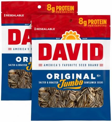 DAVID SEEDS Roasted and Salted Original Jumbo Sunflower Seeds,Keto Friendly,5.25 Oz,(Pack of 24) by DAVID