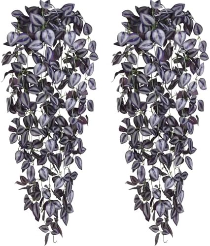 BLEUM CADE Fake Hanging Plants, 2pcs Artificial Hanging Plant, Faux Deep Purple Vines Hanging Plant for Wall Home Living Room Indoor Outdoor Halloween Decor (No Baskets) by BLEUMCADE