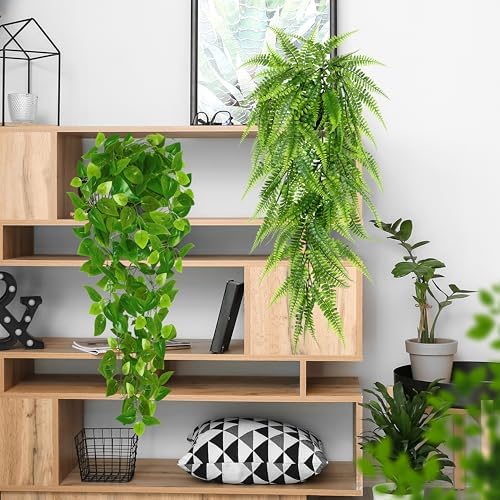 Palonu Artificial Hanging Plants for Shelf, 4 Pack Fake Potted Greenery Plant Faux Mandala Vine, String of Pearls, Ivy Vine,Persian Grass Fern in Pot for Desk Home Bathroom Farmhouse Room Table Decor - Image 5