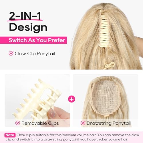 REECHO Ponytail Extension, 24" Claw Clip in Long Curly Wavy Ponytail Hair Extension Jaw Clip on Pony Tails Hairpiece for Women - Dark Brown to Blonde - Image 4