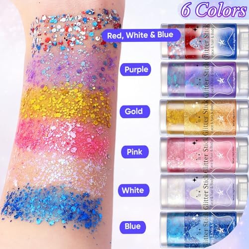 AROIC 6Pcs Body Glitter Stick, Sparkly Mermaid Face Glitter Makeup for Kids - Image 2