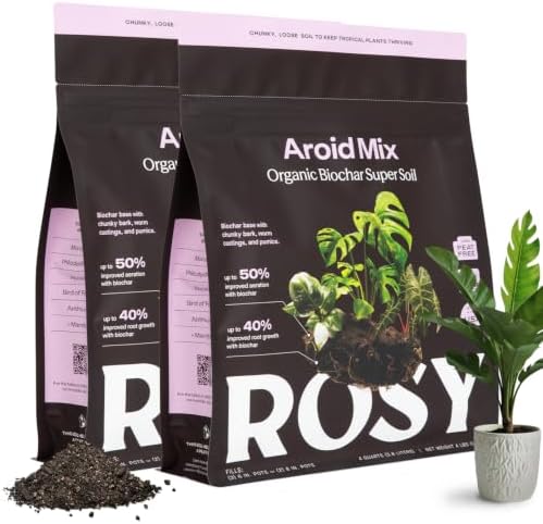 Rosy Soil Aroid Soil Mix, Chunky Biochar Potting Mix, 4 Quarts (Pack of 2) by RosySoil