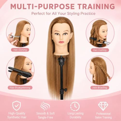 80% Human Hair Mannequin Head 26 Inch #27 Honey Blonde - Cosmetology Doll Head for Hair Styling Braiding Practice Cutting Heat Resistance, Hairdresser Training Head with Clamp - Image 4