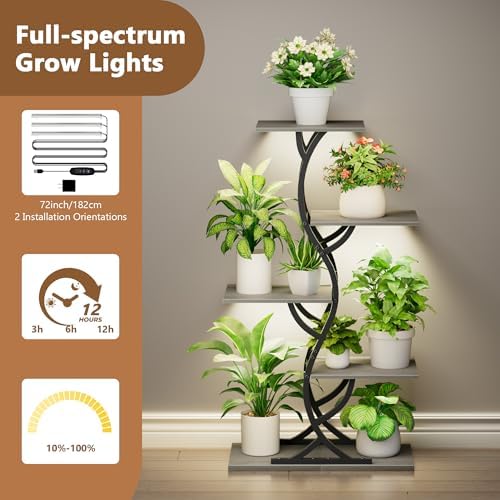 Plant Stand Indoor with Grow Lights - 5 Tiered Corner Plant Shelves (Gray) - Image 5