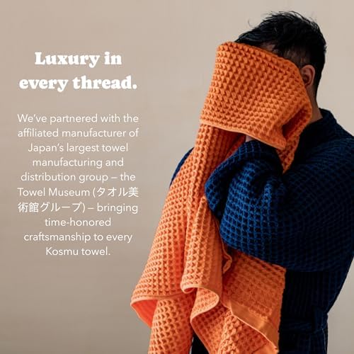 Luxury Organic Japanese Cotton Waffle Bath Towel | Thick, Absorbent, Quick Dry Bathroom Towels for Shower, Sauna, Onsen| Hotel & Spa Quality, Gift-Ready (Coral Orange, Bath Sheet Set (3-Piece)) - Image 4