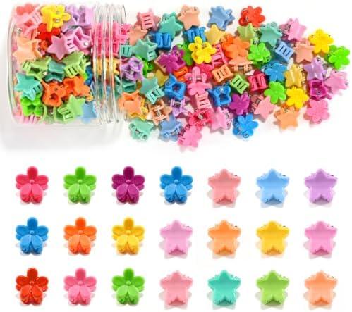 100Pcs Mini Flower Hair Clips, Hair Accessories (Bright Color-Flower+Star) by SAOROPEB