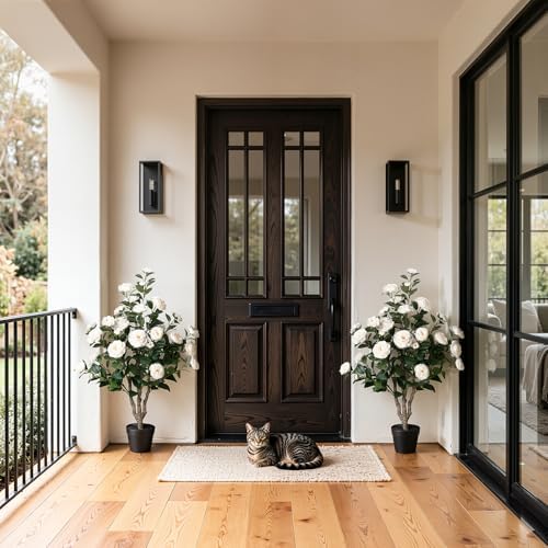 3FT Artificial Camellia Tree 2 Pack, UV Resistant Faux Camellia Plants with Realistic White Flowers, Tall Fake Potted Trees for Front Porch Patio Garden Home Decor, Indoor Outdoor - Image 6