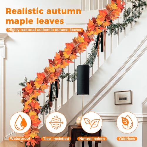 2 Pack Fall Leaves Garland, 5.9Ft/Piece Artificial Fall Leaves for Fall Decorations for Home, Halloween Decorations, Fall Garland Outdoor, Thanksgiving Decorations, Fall Outdoor Decor - Image 3