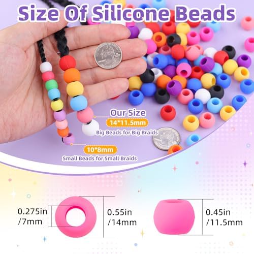 Tinkrstuff 120Pcs 14mm Multicolor Large Silicone Hair Beads - Image 2
