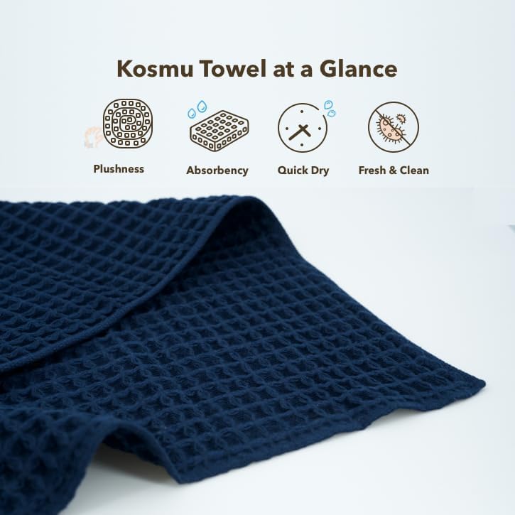 Luxury Organic Japanese Cotton Waffle Bath Towel | Thick, Absorbent, Quick Dry Bathroom Towels for Shower, Sauna, Onsen| Hotel & Spa Quality, Gift-Ready (Ocean Blue, Face Towel, 16" x 16") - Image 5