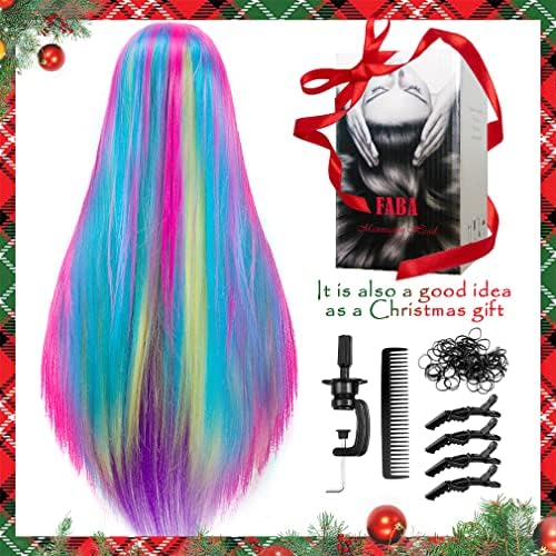 FABA Mannequin Head with Hair Colorful Doll Head for Hair Styling 26"-28" - Image 3