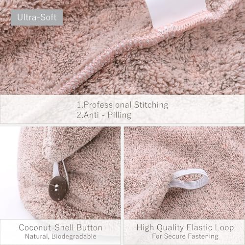 myHomeBody Hair Towel Wrap, Quick Drying Turban, Absorbent Cap – Pink - Image 5
