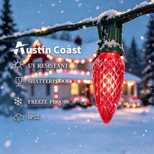 50PACK C9 LED Christmas Lights Shatterproof Waterproof Red Plastic - Image 3