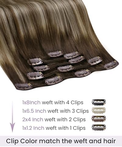 LaaVoo Clip in Hair Extensions Real Human Hair, Ombre, 5pcs 18inch - Image 2