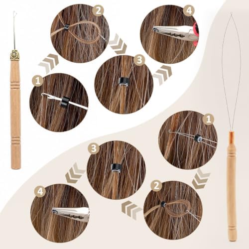 Hair Extension Tools Kit, 200 Silicone Lined Ring Beads, 1 Crochet Hook; 1 Threader, 1 3‑Hole Pliers, 1 Sewing Thread, 8 C/J/I Needles, 1 Storage Box×1–Size: 15cm×9cm - Image 7
