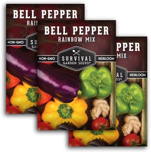 Bell Pepper Seeds for Planting - Rainbow Mix Sweet Peppers (3 Pack) by SurvivalGardenSeeds