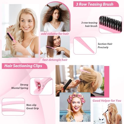 Qinzave 65 PCS Hair Curler Rollers with 5 Sizes Self Grip Hair Rollers for Long Medium Short Thick Fine Thin Bangs Volume Hair, Jumbo Curlers Rollers with Storage Bag Teasing Brush - Image 5