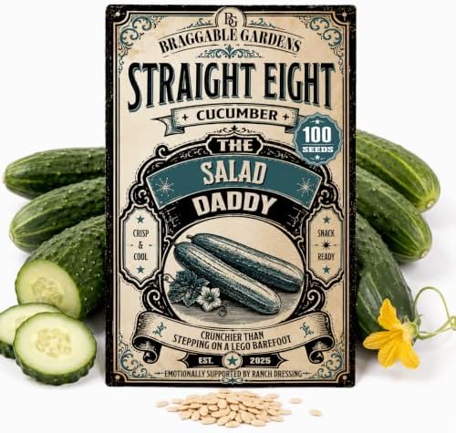 Straight Eight Cucumber Seeds, Classic Slicing Cucumber Seeds for Planting, Full Sun Vegetable Garden Seeds, Smooth Dark Green Cucumbers for Salads, Sandwiches and Fresh Eating by BraggableGardens
