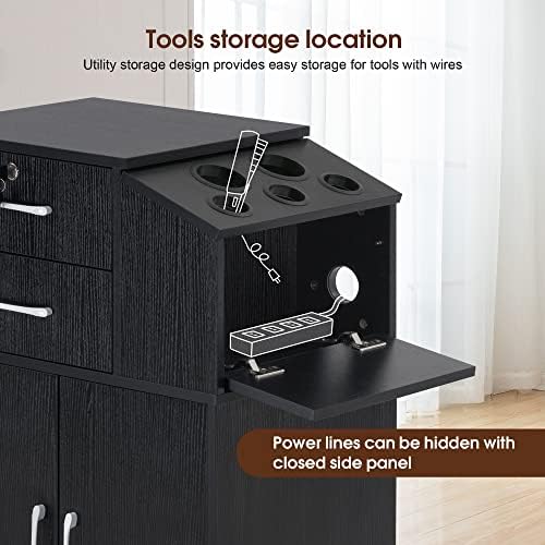 BarberPub Locking Barber Station with Storage Cabinet 2005 (Black) - Image 5