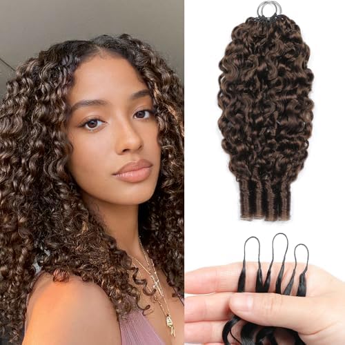 Feather Crochet Human Hair 50g 40 Strands Pre-separated Burmese Curly Bundles Human Hair 4# Chocolate Brown Human Crochet Hair for Black Women 16 Inch by EINbeauty