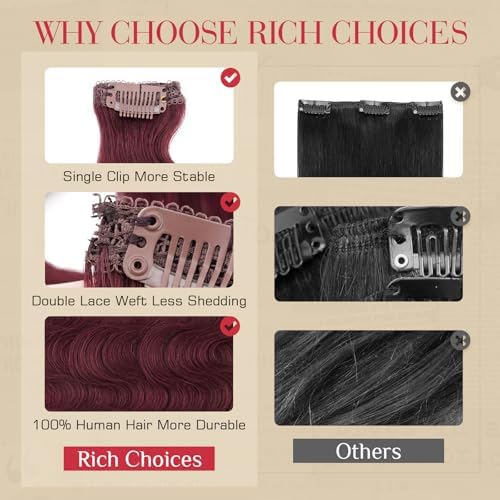 Rich Choices Short Clip In Hair Extension Real Human Hair-Wave/Curled 6 Pcs Single Clip Hairs Extension for Women-100% Remy Hairs Mini Clip ins Hairpieces for Thin Hairs-10 Inches #99J Burgundy Red - Image 5