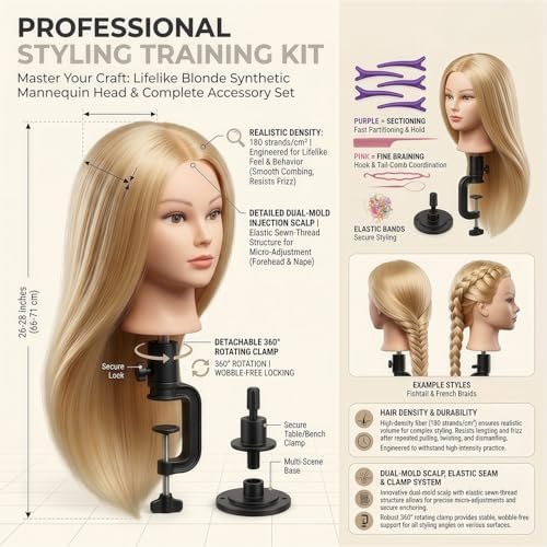 26 Inch 80% human hair mannequin head practice head for braiding - Image 6