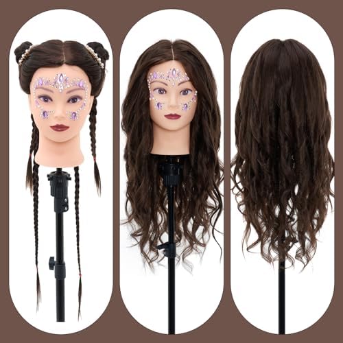 28" Mannequin Head with 80% Real Hair,Cosmetology Manikin Practice Doll Head,Braiding Head with Tripod Stand with Table Clamp + DIY Hair Styling Set #4 - Image 3