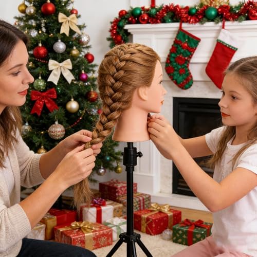Mannequin Head with 100% Human Hair, MYSWEETY Doll Head for Hair Styling, Manikin Head Cosmetology Makeup Hairdressing Training Head with Clamp Holder and Tools(18" Brown, Makeup) - Image 6