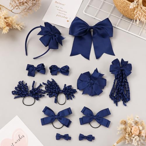 baotongle 12 Pcs School Hair Accessories Set School Bows for Girls Bow(Royal blue) - Image 3