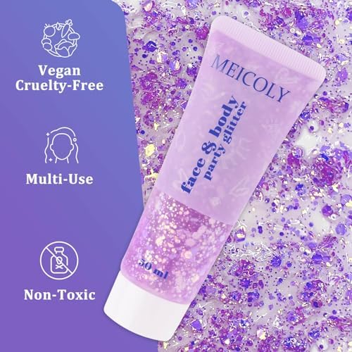 MEICOLY Chameleon Light Purple Hair Glitter,Holographic Chunky Halloween Body Glitter,Color Changing Mermaid Face Glitter,Self-Adhesive Glitter Sequin for Face Body Hair,Festival Party Cheer Glitter - Image 6