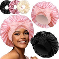 2+3 Large Satin Bonnets with Scrunchies for Women, Hair Bonnet Sleeping Tie Bonnet for Braids Curly Hair by Heniho