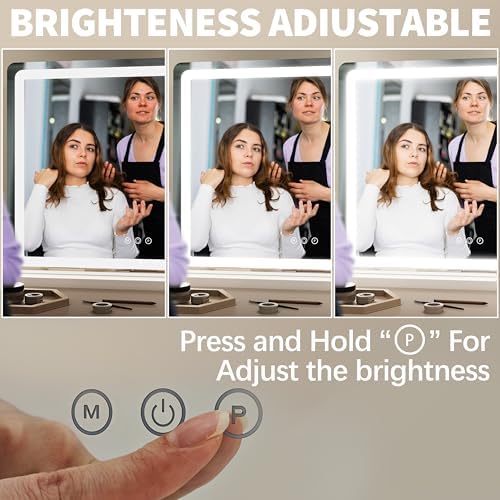 FENNIO 23" x 18" Vanity Mirror with Lights, LED Makeup Mirror, Hollywood Mirror with 3 Color Modes & Adjustable Brightness, Vanity Mirror White - Image 3