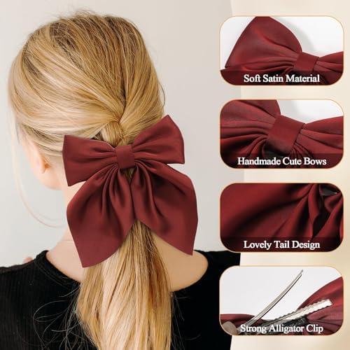 Seiolieliou 6Pcs Hair Bows for Women, Silky Satin Bow Hair Clips for Girls - Image 3