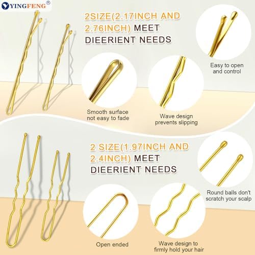 510PCS Blonde Bobby Pins Hair Pins Kit with Hair Net, YINGFENG Includes 100 Bobby Pins for Women, 100 U Shaped Buns Hair Clips, 300 Hair Bands and 10 Blonde Hair Nets, Dance competition must haves - Image 7