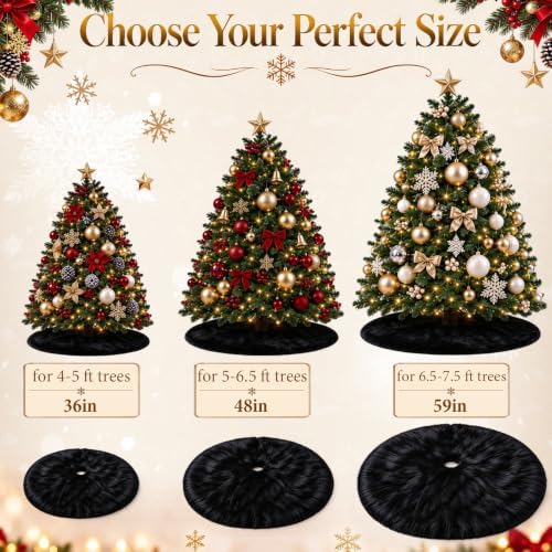 59 Inch Black Christmas Tree Skirt, Soft Faux Wool Tree Base Cover - Image 5