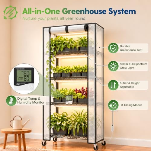 FREELICHT Indoor Greenhouse with Grow Light, 5-Tier 4×30W, 29.5x13.8x61.5IN - Image 2