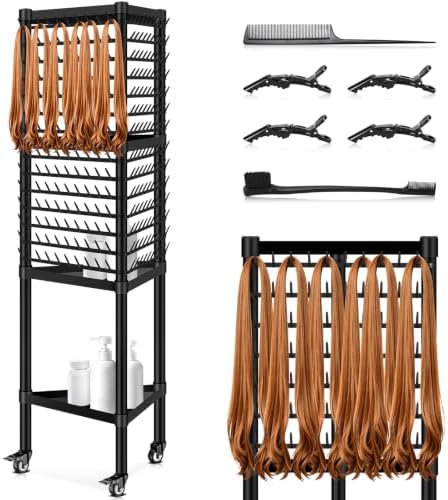 GADFISH Braiding Hair Rack Standing Hair Extension Holder Hanger, 420 Pegs 3-side Rack for Braiding Separator Display Stand (Black) by GADFISH