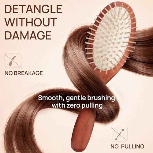 Wooden Hair Brush, Rounded Wood Bristles, Anti-Static, Made in Germany - Image 2