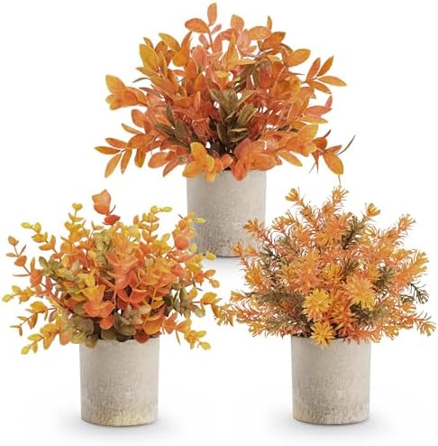 Der Rose 3 Pack Fake Plants Warm Orange Faux Plants for Fall Table Decor by DerRose