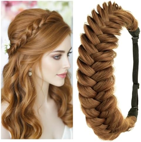 Synthetic Hair Braided Headband Classic Wide Strands Wedding Disorderly Fluffy Braids Wig Band Women Beauty Accessory by TOECWEGR