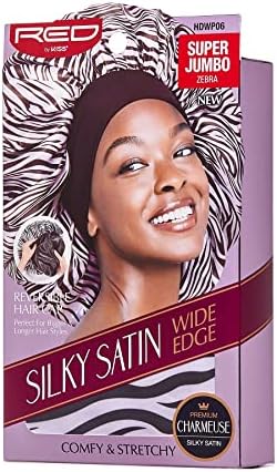 Red by Kiss Reversible Silky Satin Hair Cap Hair Bonnet with Wide Edge Double Wear Cap, Super Jumbo (Zebra) - Image 4