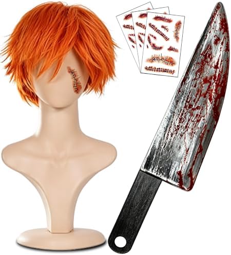 Chucky Wig Scar Tattoos 16 Inch Large Halloween Fake Knife Prop with Fake Blood for Chucky Costume Plastic Halloween Prop Knife for Costume Accessories Horror Cosplay by Unknown