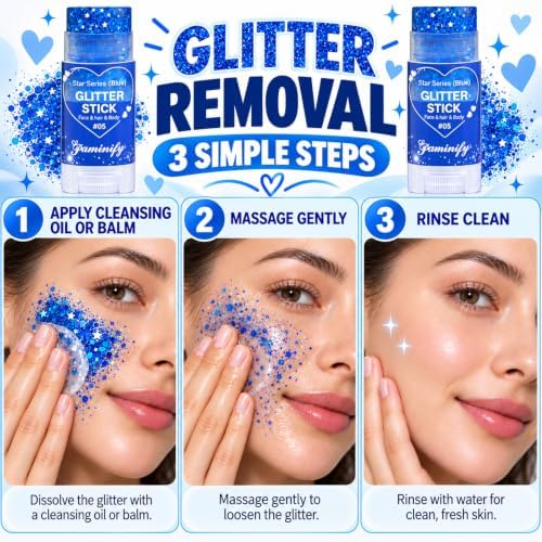 Blue Hair Glitter Stick,Royal Blue Face Glitter Stick,Blue School Spirit Day Accessories,Waterproof Singer Concert Halloween Chunky Sequins Makeup,Cheer Glitter for Football Sports Game Day - Image 6