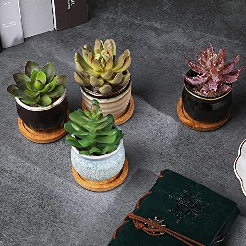 Remerry 18 Pcs Ceramic Small Succulent Pots 2.5 in with Drainage Bamboo - Image 6