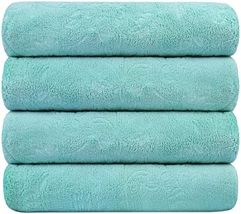 JML Microfiber Bath Towels, 30" x 60", 4 Pack, Green-Floral by JML
