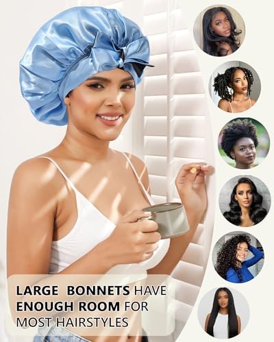 AWAYTR Double Layer Satin Bonnet for Women, Reversible Sleep Hair Wrap - Image 6