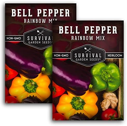Bell Pepper Seeds for Planting - Rainbow Mix Sweet Peppers (2 Pack) by SurvivalGardenSeeds