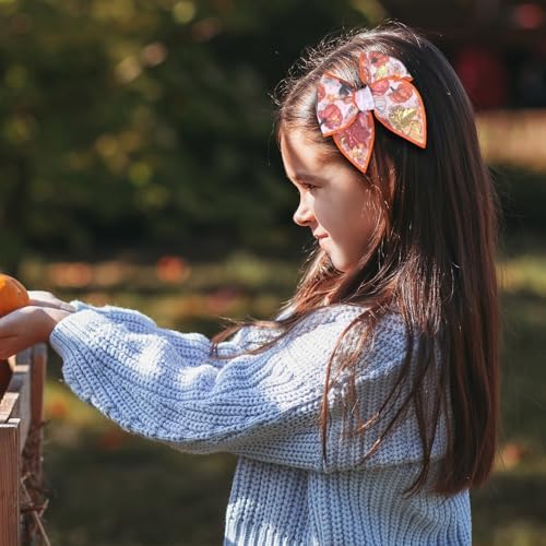 Fall Thanksgiving Mesh Tulle Hair Bows for Girls, 2Pcs 4" Pumpkin Maple Leaf Shaker Bow Alligator Clips, Glitter Halloween Fable Barrettes for Women Teens Kids Outfit Accessories - Image 5