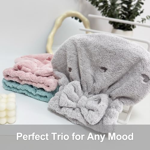 Jseng 3Packs Microfiber Hair Towel for Women - Quick-Drying, Super Absorbent Hair Wrap with Bow Design, Soft Hair Towel Turban for Curly Long Wet Hair - Image 7