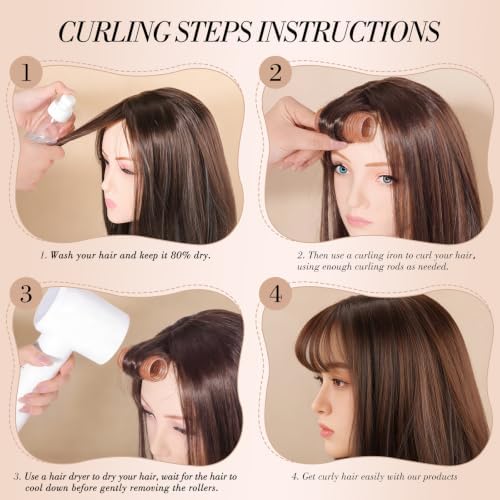 24 Pcs Self-Grip Small Hair Rollers Curlers Set, 25 mm, Brown - Image 3